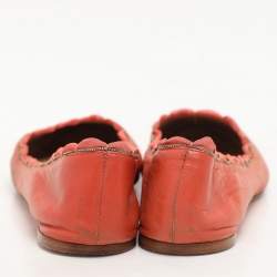 Chloe Orange Leather Laurena Scalloped Ballet Flats Size 37