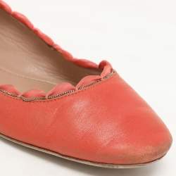 Chloe Orange Leather Laurena Scalloped Ballet Flats Size 37