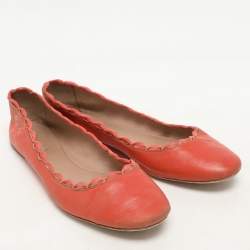 Chloe Orange Leather Laurena Scalloped Ballet Flats Size 37