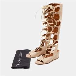 Chloe Beige Suede Gladiator Wedge Gladiator Sandals Size 36