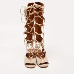 Chloe Beige Suede Gladiator Wedge Gladiator Sandals Size 36