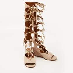 Chloe Beige Suede Gladiator Wedge Gladiator Sandals Size 36