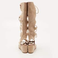 Chloe Beige Suede Gladiator Wedge Gladiator Sandals Size 36