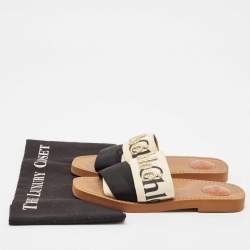 Chloe White/Black Canvas Woody Slide Flats Size 36