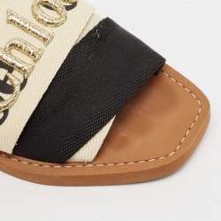 Chloe White/Black Canvas Woody Slide Flats Size 36