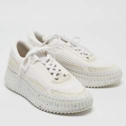 Chloe White Fabric and Suede Nama Low Top Sneakers Size 39