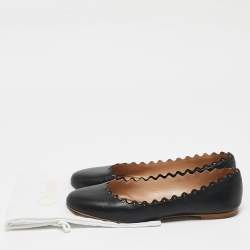 Chloe Black Leather Scallop Lauren Ballet Flats Size 37.5