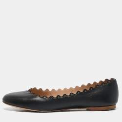 Chloe Black Leather Scallop Lauren Ballet Flats Size 37.5