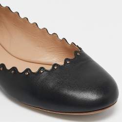 Chloe Black Leather Scallop Lauren Ballet Flats Size 37.5