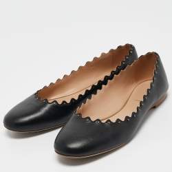 Chloe Black Leather Scallop Lauren Ballet Flats Size 37.5