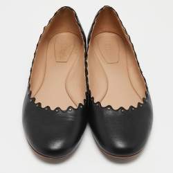 Chloe Black Leather Scallop Lauren Ballet Flats Size 37.5
