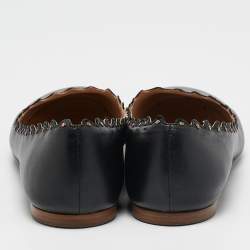 Chloe Black Leather Scallop Lauren Ballet Flats Size 37.5