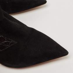 Chloe Black Croc Embossed Leather and Suede Ankle Length Boots Size 36