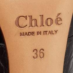 Chloe Black Croc Embossed Leather and Suede Ankle Length Boots Size 36