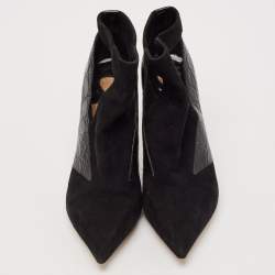 Chloe Black Croc Embossed Leather and Suede Ankle Length Boots Size 36