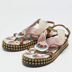 Chloe Multicolor Python Embossed Leather Platform Slingback Sandals Size 39