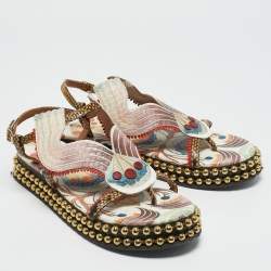 Chloe Multicolor Python Embossed Leather Platform Slingback Sandals Size 39