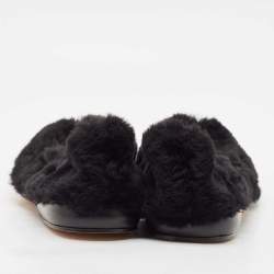 Chloe Black Fur Horse Embroidered Ballet Flats Size 40
