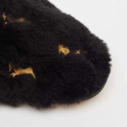 Chloe Black Fur Horse Embroidered Ballet Flats Size 40