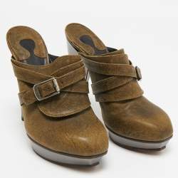 Chloe Green Leather Buckle Detail Mules Size 37