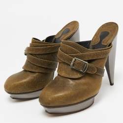 Chloe Green Leather Buckle Detail Mules Size 37