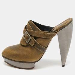 Chloe Green Leather Buckle Detail Mules Size 37