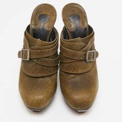 Chloe Green Leather Buckle Detail Mules Size 37