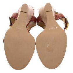 Pre Owned Chloe Brown Leather Wooden Wedge Sandals Size 40.5