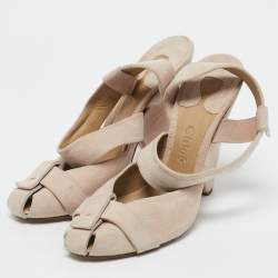 Chloe Light Beige Suede Strappy Slingback Pumps Size 37
