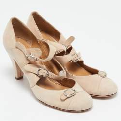 Chloe Beige Suede Strappy Buckle Pumps Size 37