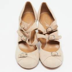 Chloe Beige Suede Strappy Buckle Pumps Size 37
