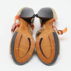 Chloe Beige/Orange  Suede and PVC Cross Strap Pumps Size 37