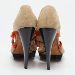 Chloe Beige/Orange  Suede and PVC Cross Strap Pumps Size 37