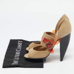 Chloe Beige/Orange  Suede and PVC Cross Strap Pumps Size 37