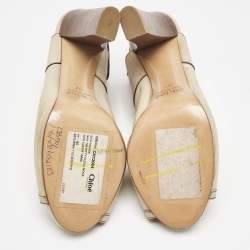 Chloe Beige Leather Peep Toe Slingback Sandals Size 37