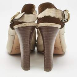 Chloe Beige Leather Peep Toe Slingback Sandals Size 37