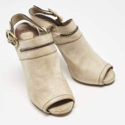 Chloe Beige Leather Peep Toe Slingback Sandals Size 37