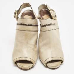 Chloe Beige Leather Peep Toe Slingback Sandals Size 37