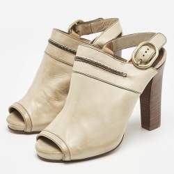 Chloe Beige Leather Peep Toe Slingback Sandals Size 37