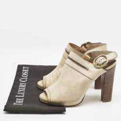 Chloe Beige Leather Peep Toe Slingback Sandals Size 37