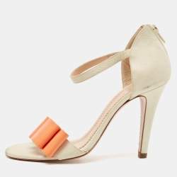 Chloe Cream/Orange Nubuck Leather and Patent Leather Ankle Strap Sandals Size 37