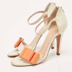 Chloe Cream/Orange Nubuck Leather and Patent Leather Ankle Strap Sandals Size 37
