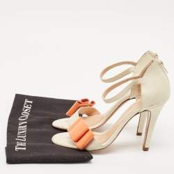 Chloe Cream/Orange Nubuck Leather and Patent Leather Ankle Strap Sandals Size 37