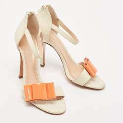 Chloe Cream/Orange Nubuck Leather and Patent Leather Ankle Strap Sandals Size 37