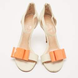 Chloe Cream/Orange Nubuck Leather and Patent Leather Ankle Strap Sandals Size 37