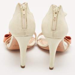 Chloe Cream/Orange Nubuck Leather and Patent Leather Ankle Strap Sandals Size 37
