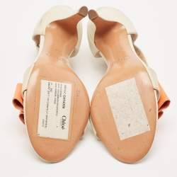 Chloe Cream/Orange Nubuck Leather and Patent Leather Ankle Strap Sandals Size 37