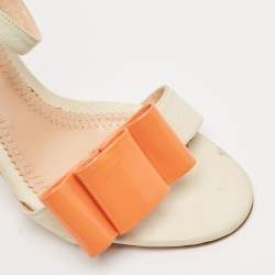 Chloe Cream/Orange Nubuck Leather and Patent Leather Ankle Strap Sandals Size 37