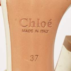 Chloe Cream/Orange Nubuck Leather and Patent Leather Ankle Strap Sandals Size 37