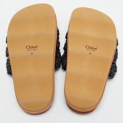 Chloe Black/Brown Leather and Suede Wavy Slide Flats Size 36
